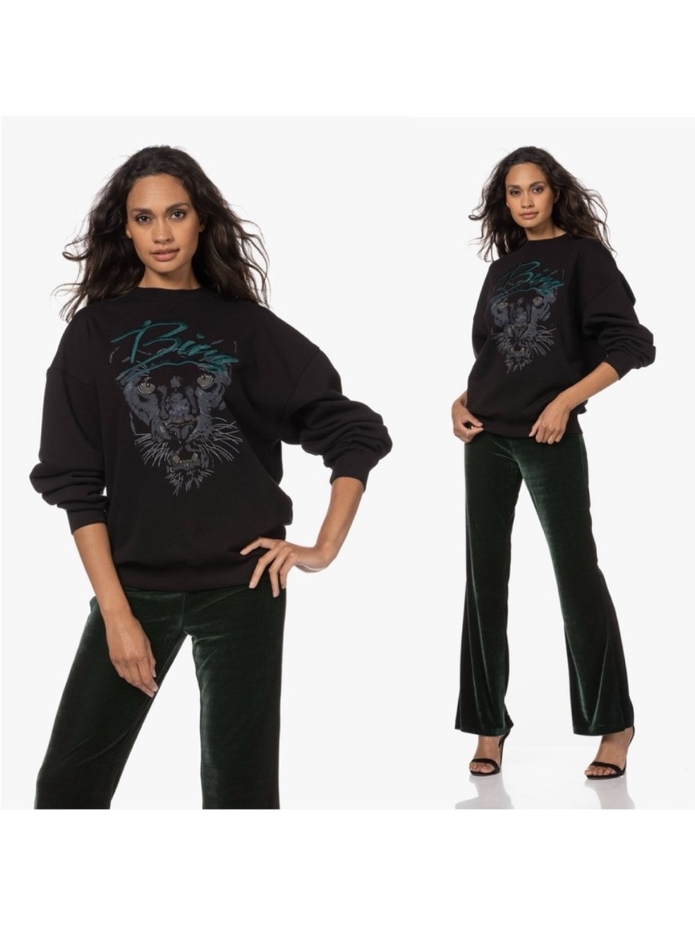 🌺SALE🌺 Anine Bing Kenny Panther Sweatshirt in black Size Large NWT - Picture 4 of 11
